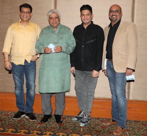 L-R Mr. Neeraj Kalyan, Mr Javed Akhtar, Mr Bhushan Kumar, and Mr Rakesh Nigam